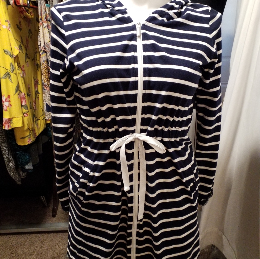 Pinstripe long hoodie jacket